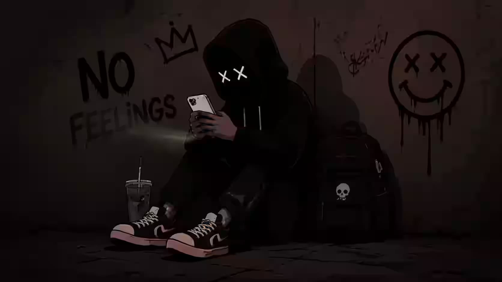  Sad Hoodie XX Eyes Dark Aesthetic Wallpaper 4K — dark PC desktop wallpaper