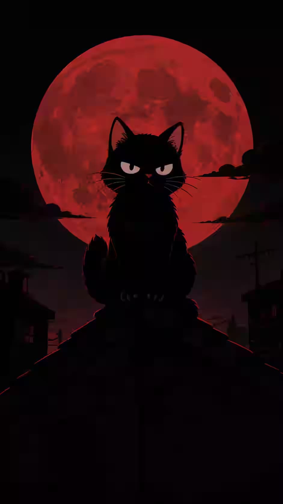 Crimson Moon Black Cat — dark Android wallpaper HD