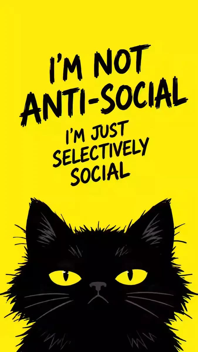 Selectively Social Black Cat Yellow