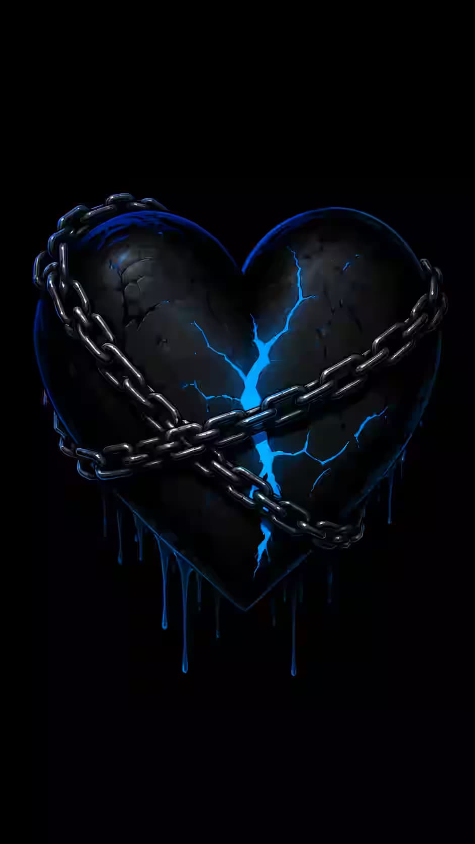Blue Cracked Heart Chain — dark Android wallpaper HD