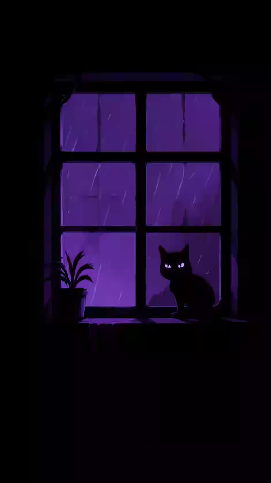 Black Cat Purple AMOLED Wallpaper 4K — dark Android wallpaper HD