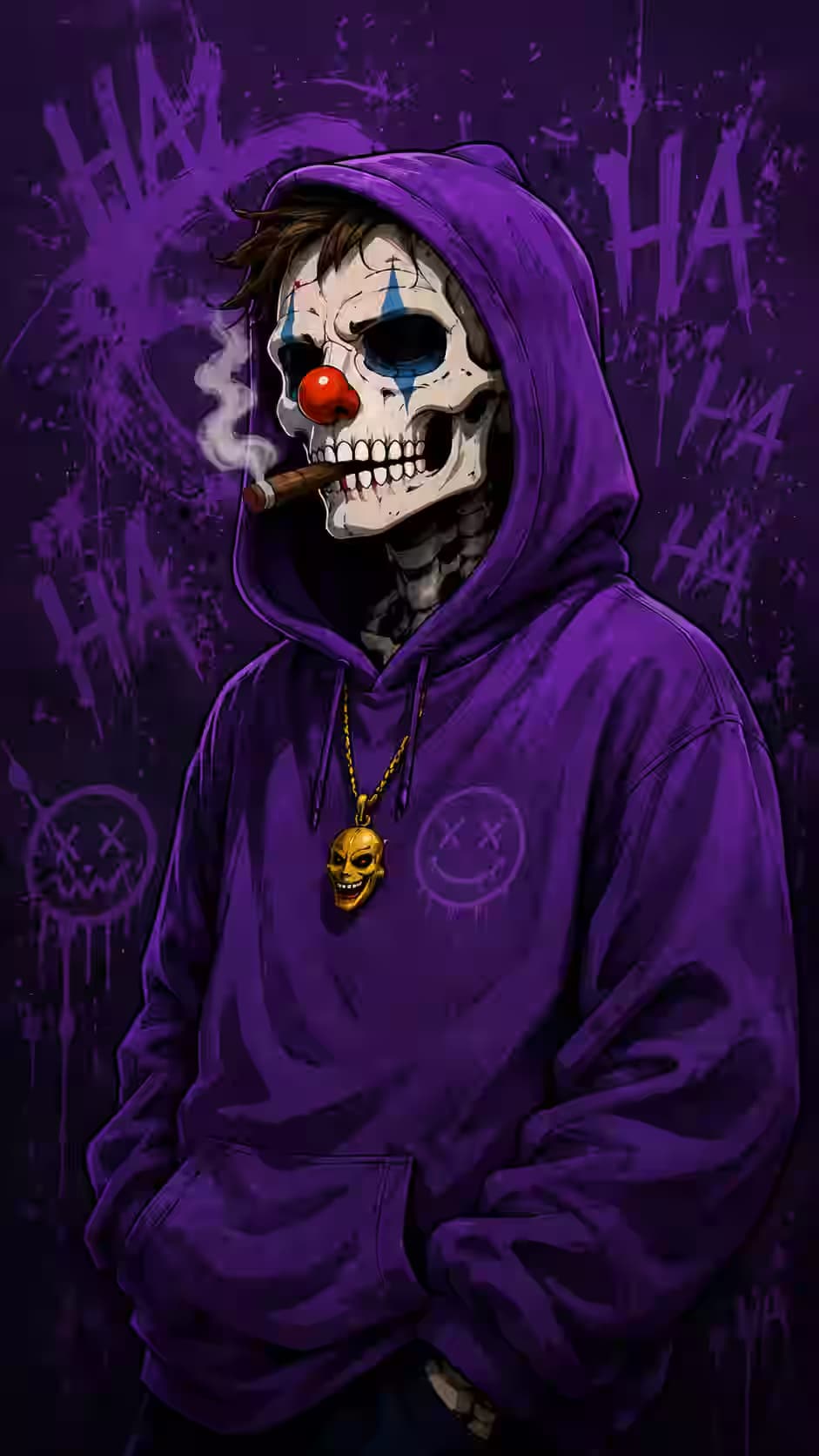 Gothic Clown Skull in Purple Hoodie
