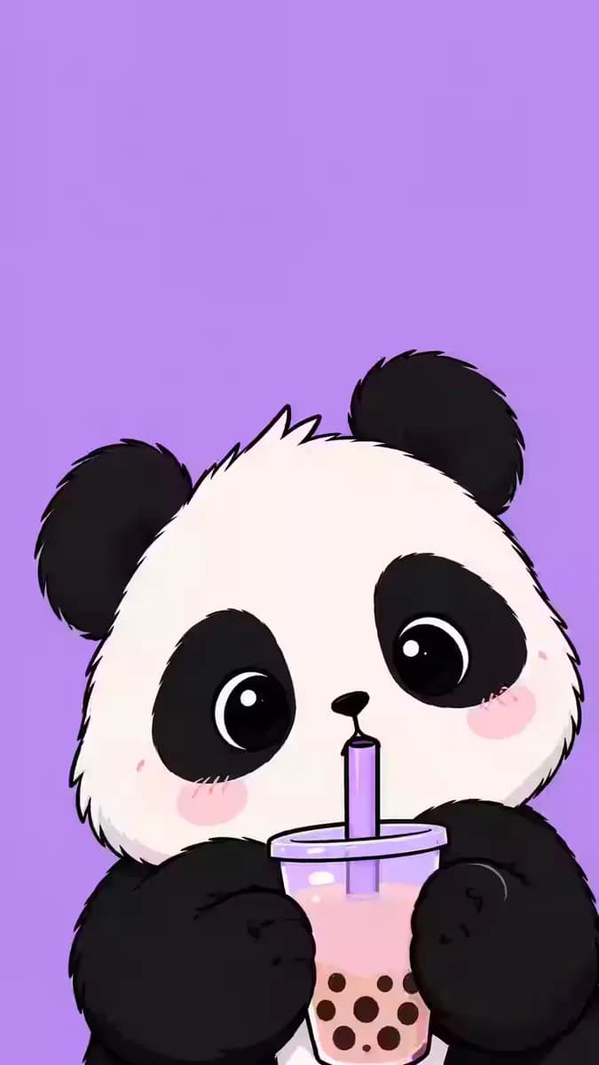 Cute Panda Boba Tea Purple Thumb — dark Android wallpaper HD