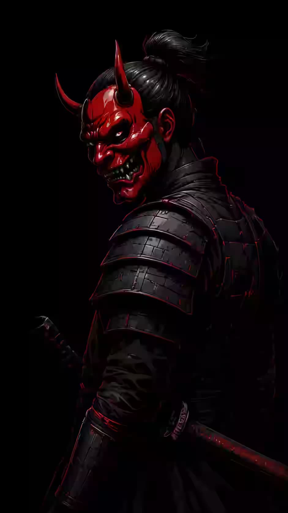 Red Mask Samurai | He Turned Back Once — dark iPhone wallpaper HD
