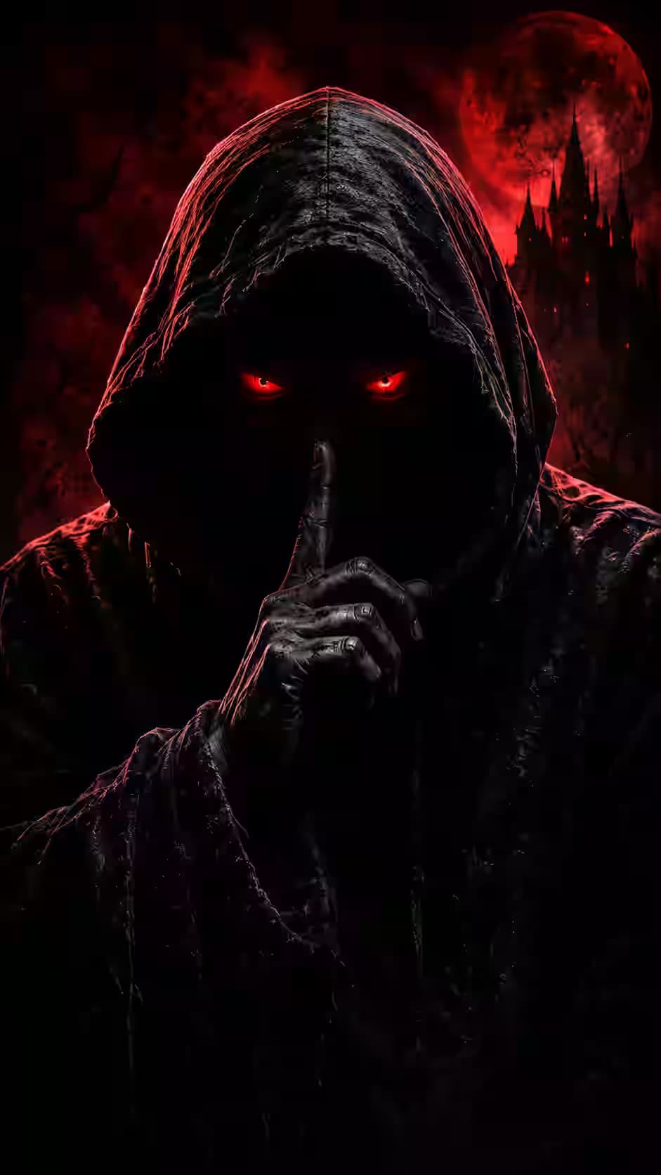 Hooded Stranger Red Moon Wallpaper 4K, Dark Aesthetic, AMOLED Background