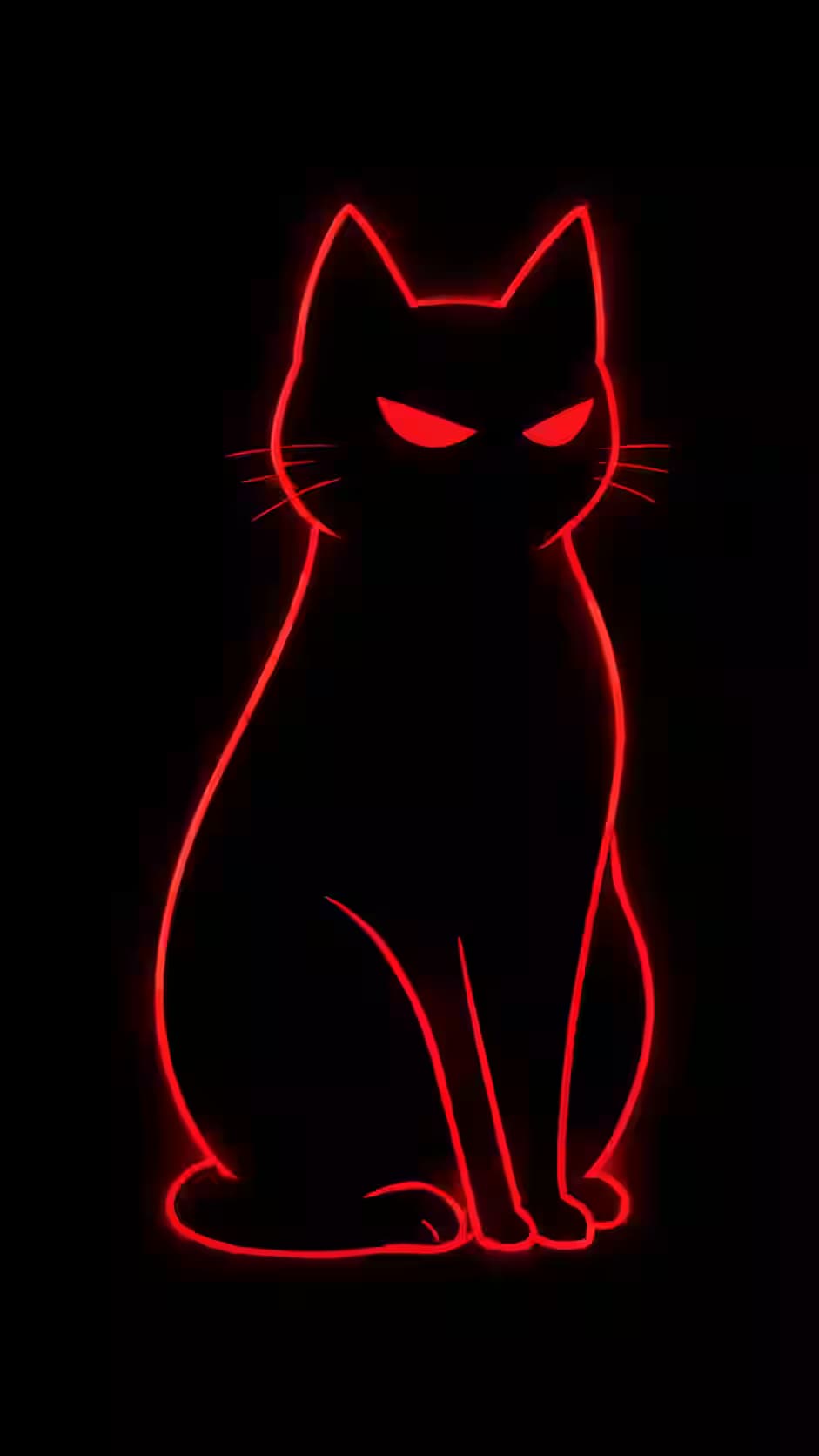 Red Light Alley Guard - Minimal Neon Black Cat View 4K, Dark Aesthetic, AMOLED Background