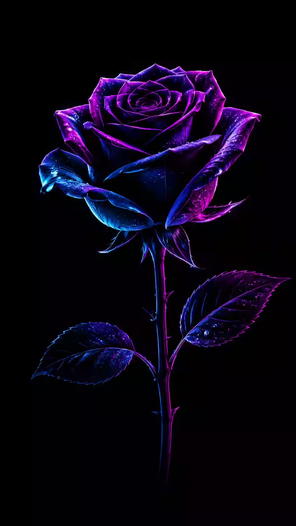 Neon Purple Rose Wallpaper 4K, Dark Aesthetic, AMOLED Background