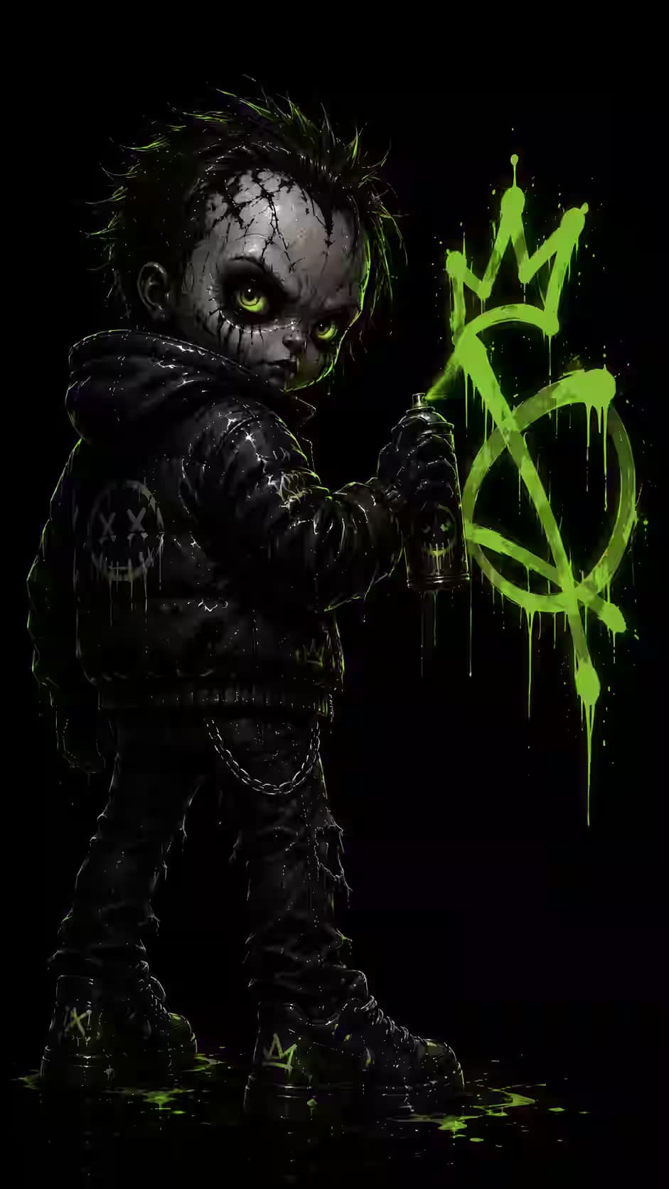 The City Is His Canvas - Green Graffiti AMOLED Wallpaper 4K — dark Android wallpaper HD