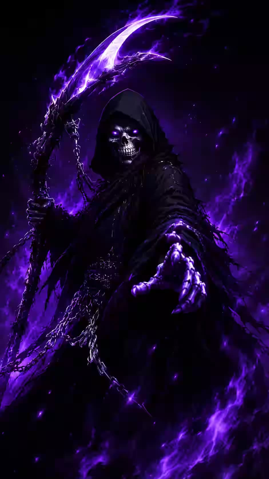Grim Reaper in PPurple Reaper Flaming Scythe Wallpaper 4K, Dark Aesthetic, AMOLED Backgroundurple Haze