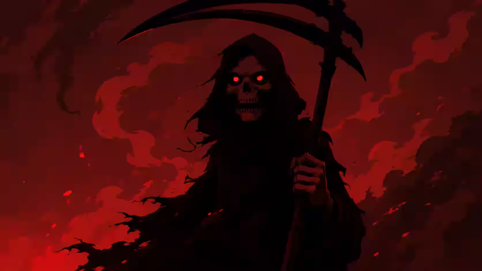 Grim Reaper's Crimson Scythe — dark PC desktop wallpaper