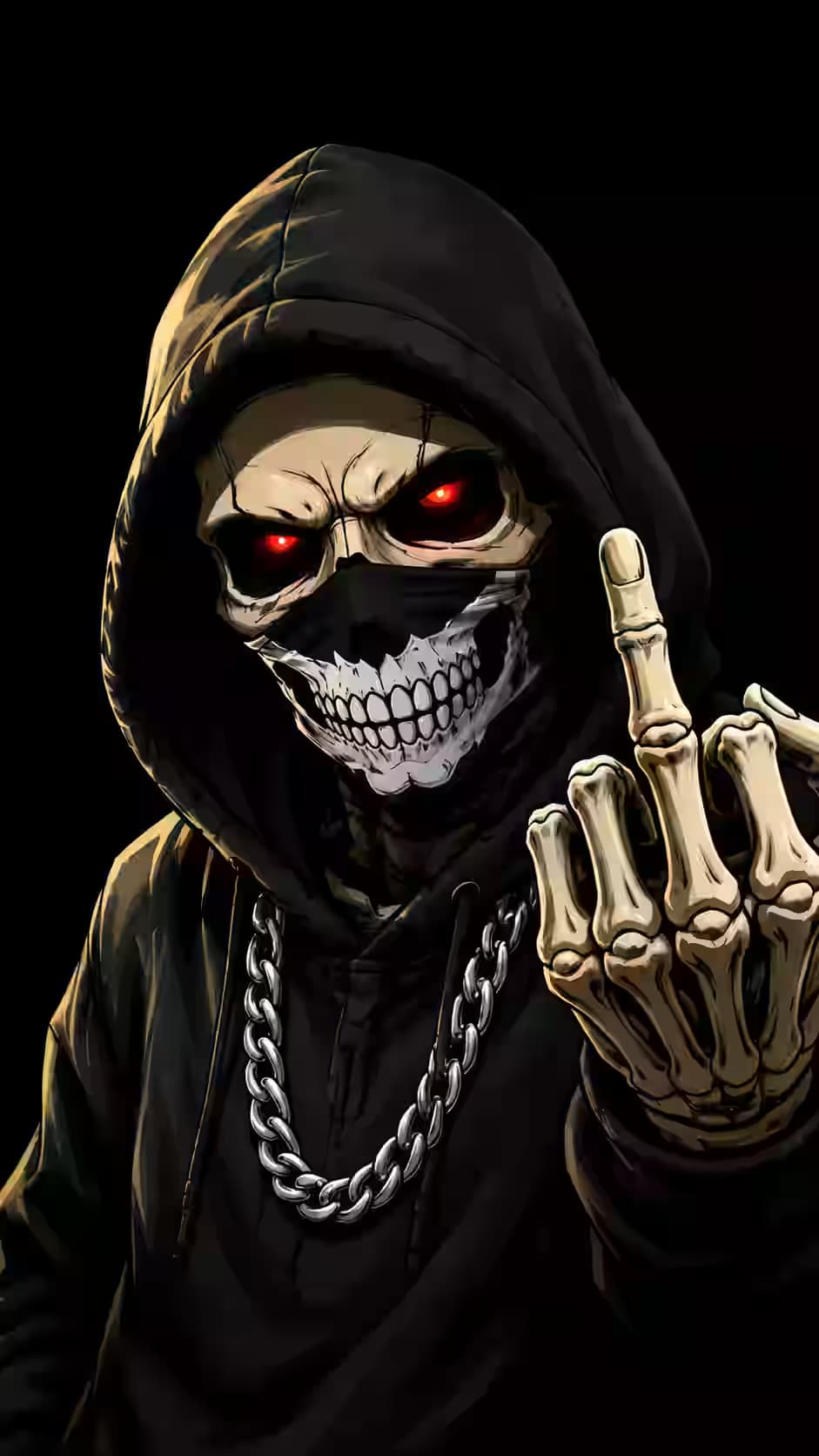 Hooded Skeleton Silver Chain Wallpaper 4K, Dark Aesthetic, AMOLED Background
