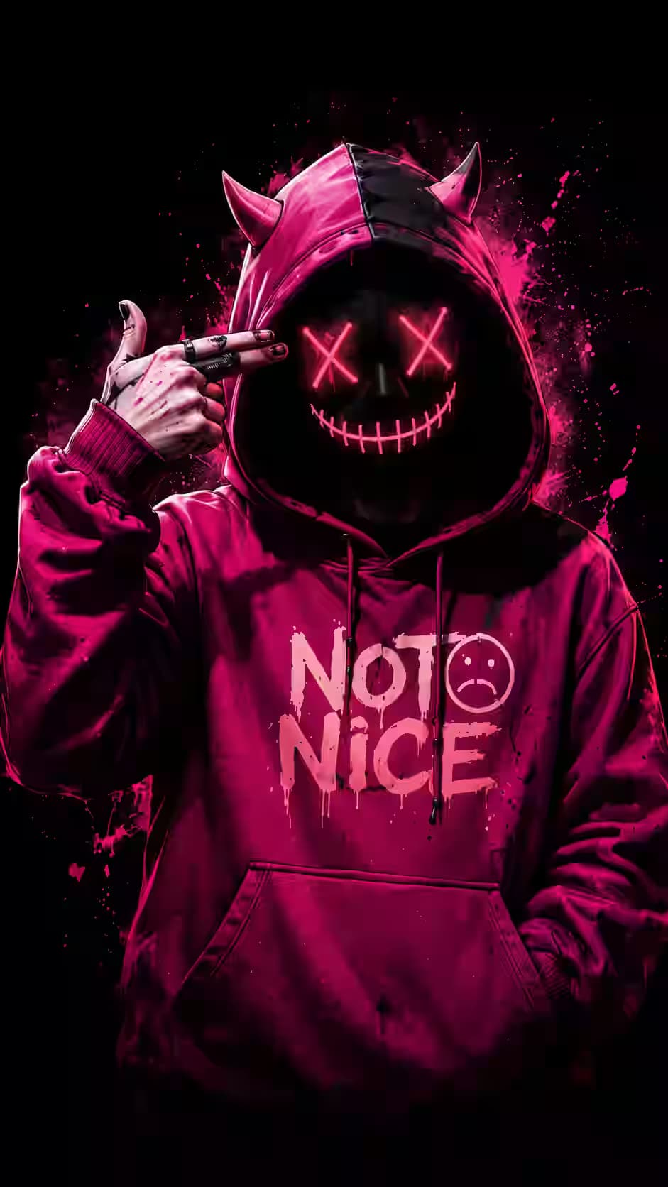 Pink Horned Hoodie Mask Wallpaper 4K, Dark Aesthetic, AMOLED Background