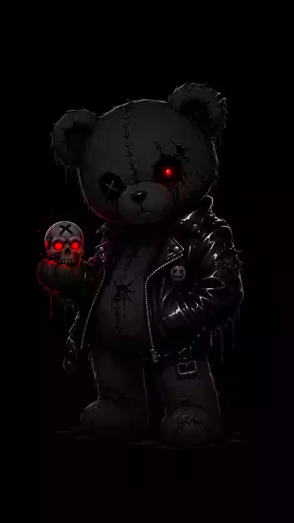 The Last Rider - Biker Teddy Bear Dark AMOLED Wallpaper 4K — dark Android wallpaper HD