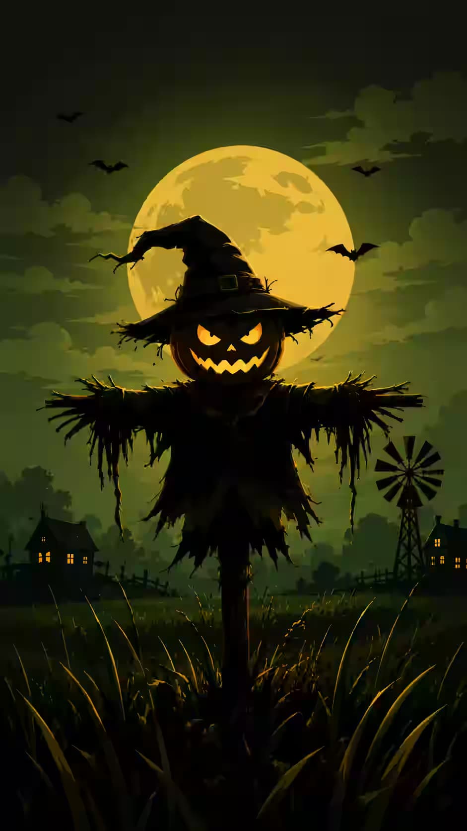 Halloween Scarecrow Moonlight — dark Android wallpaper HD