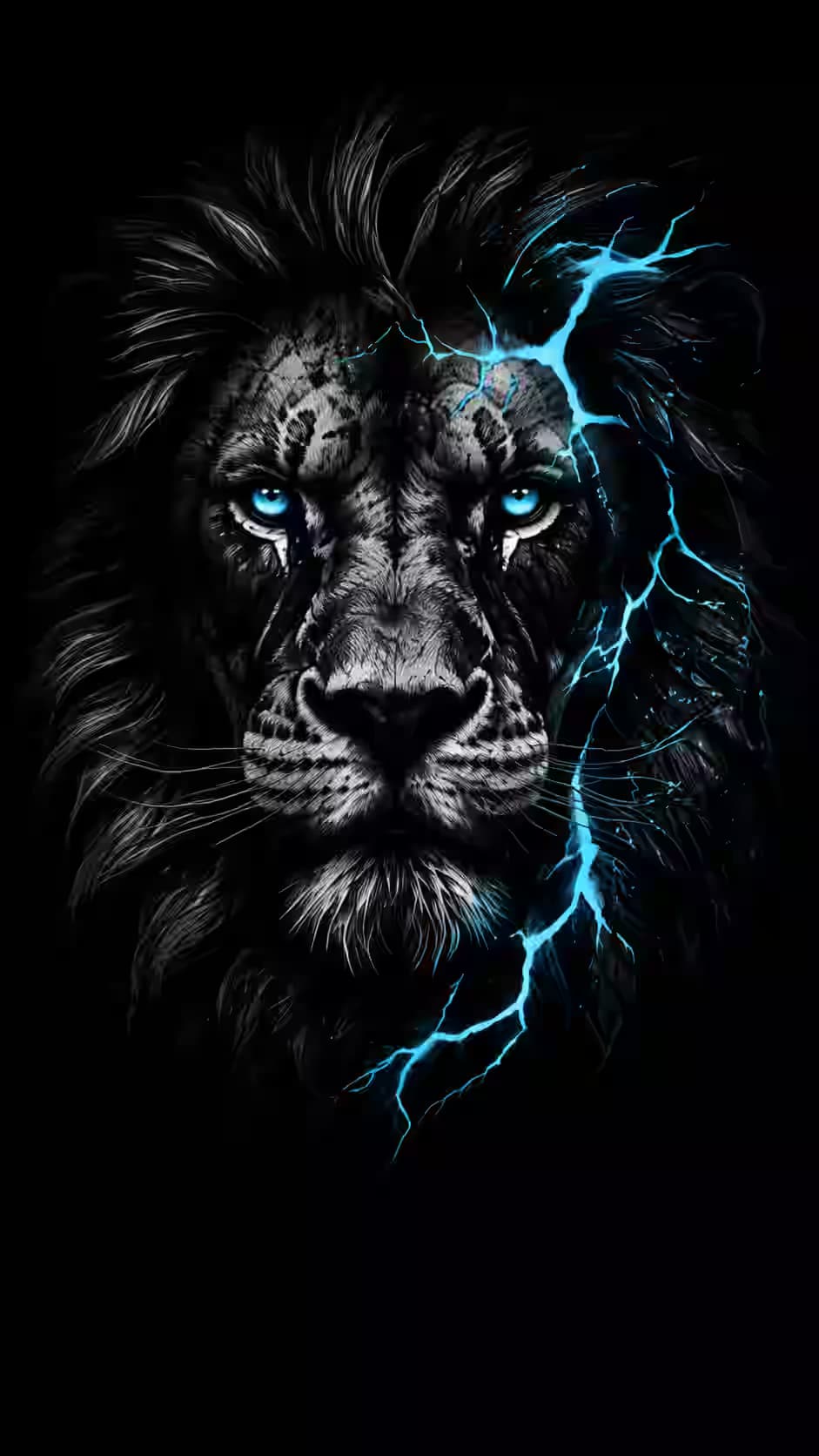 Electric Lightning Lion Wallpaper 4K, Dark Aesthetic, AMOLED Background