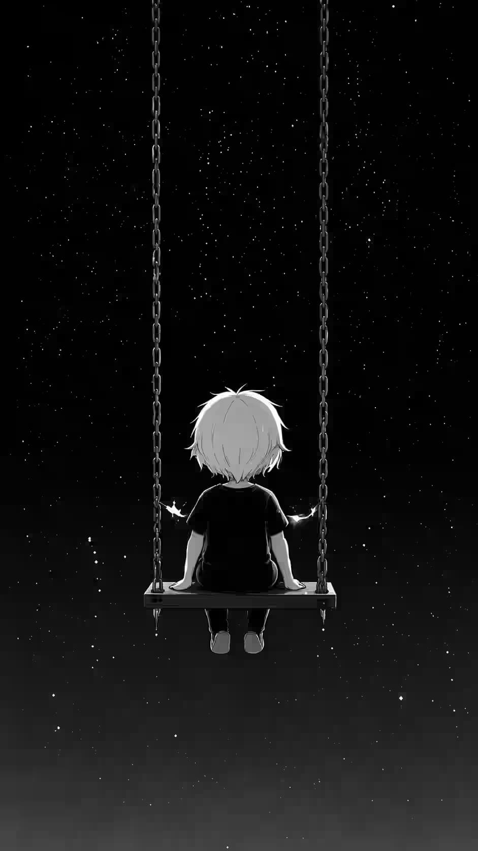 Starry Chain Swing Void View 4K, Dark Aesthetic, AMOLED BackgroundStarry Night Swing Child