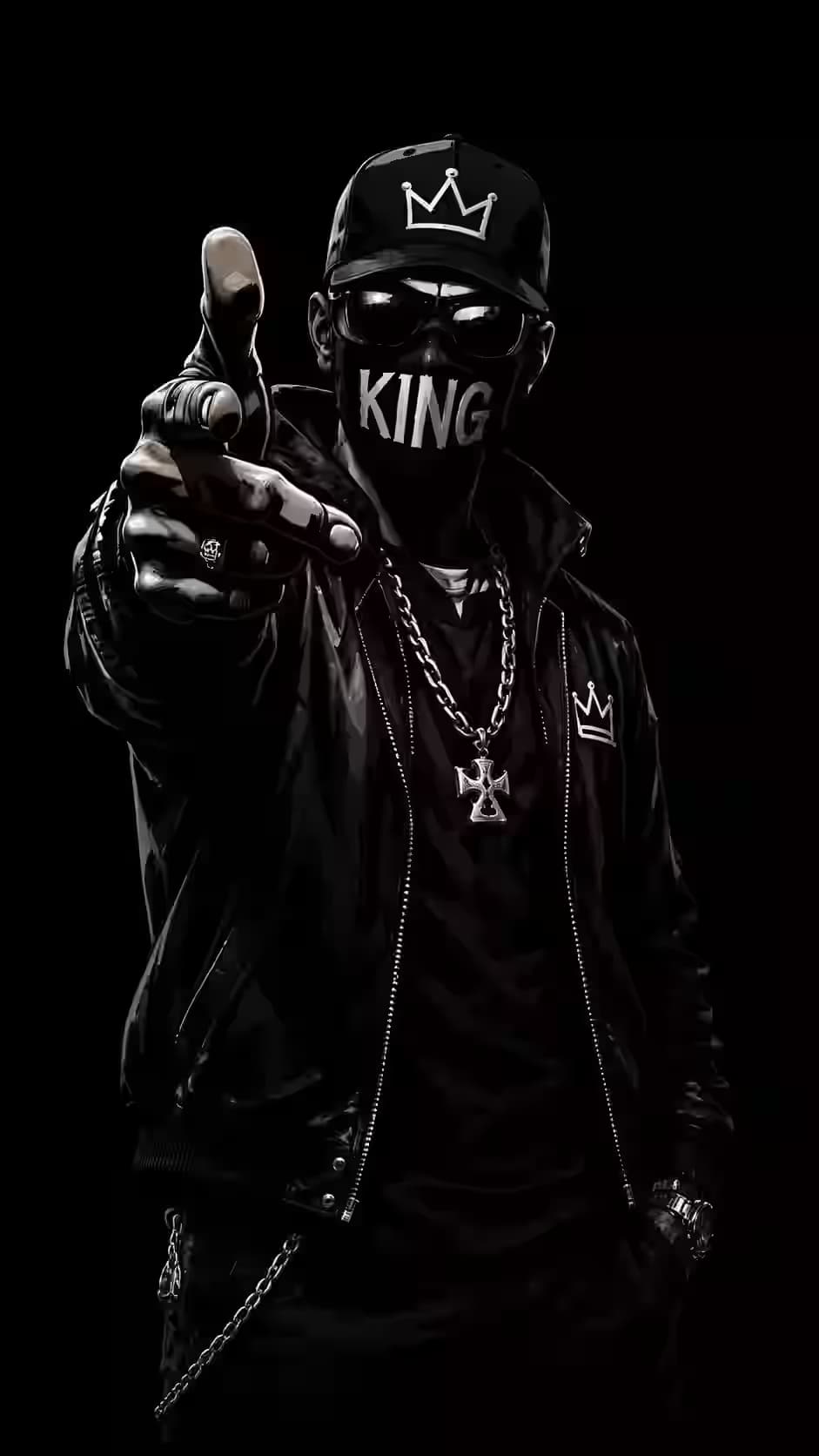 He Points at Everyone Who Walks Past - KING Mask Streetwear Wallpaper 4K, Dark Aesthetic, AMOLED Background