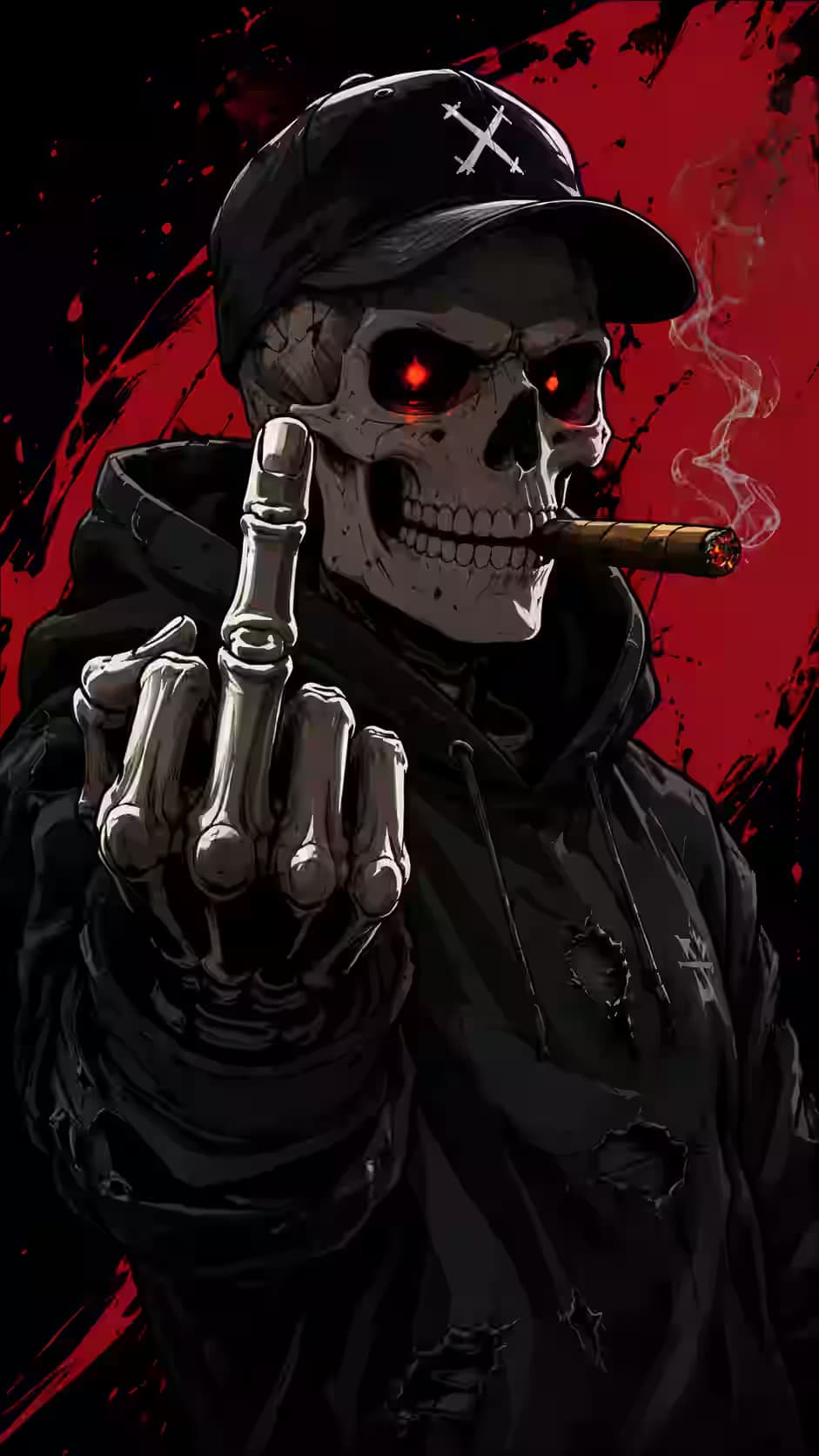 Middle Finger Skull - Red Splatter Attitude Wallpaper 4K Android — dark Android home screen wallpaper HD
