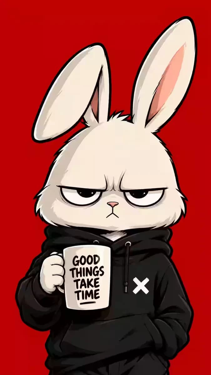 Grumpy Rabbit with Motivational Mug — dark Android wallpaper HD