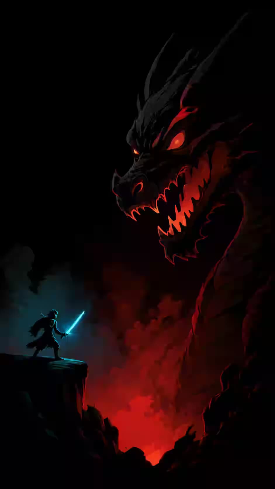 Dragon vs Knight Fantasy Battle — dark Android home screen wallpaper HD