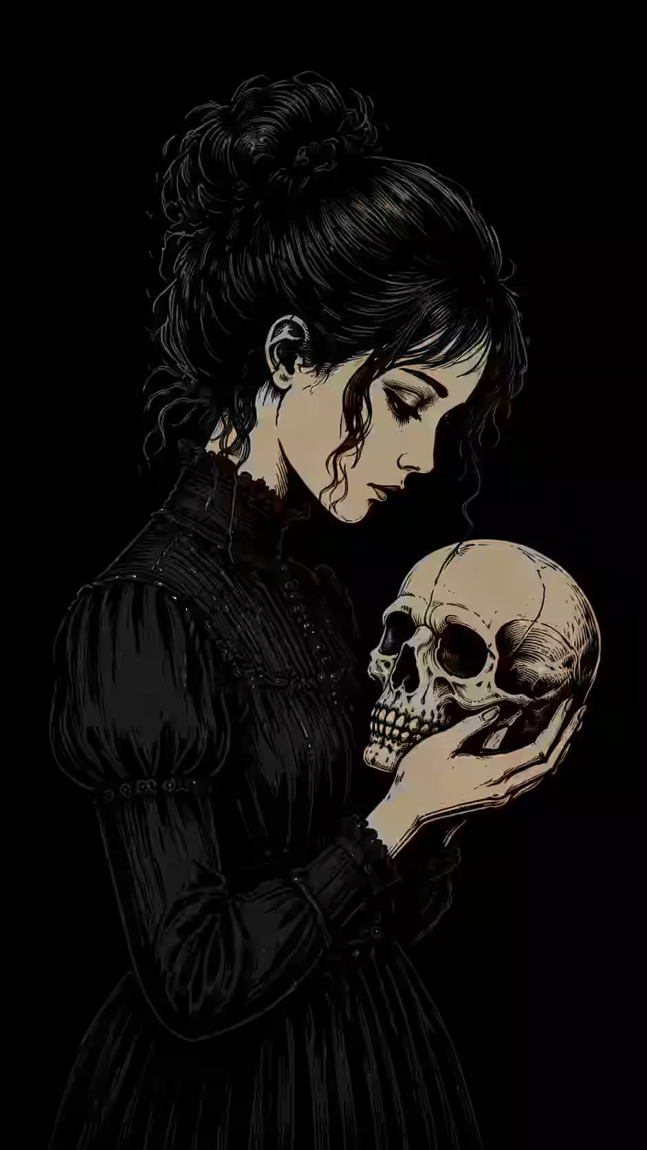 Woman Holding Skull Vintage — dark Android wallpaper HD